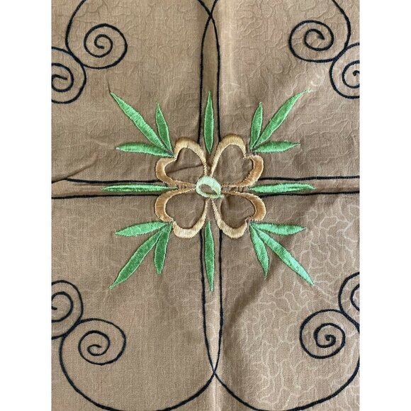 Vintage 70s Handmade Pillow Cover Sham 20"x19" Brown Embroidered Floral Boho MCM - Picture 4 of 8